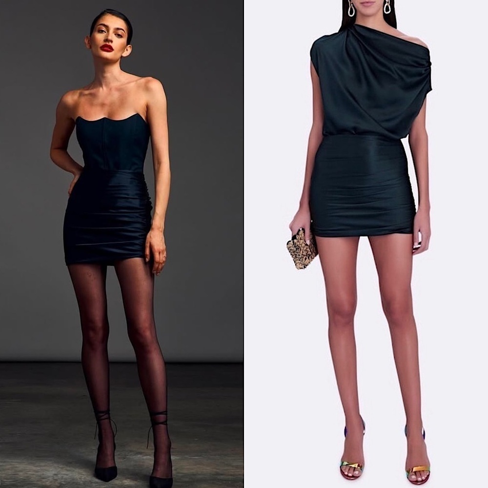 THE‎ SEl Navy Blue Silk Satin Ruched Side High Waist Bodycon Pencil Mini Skirt S